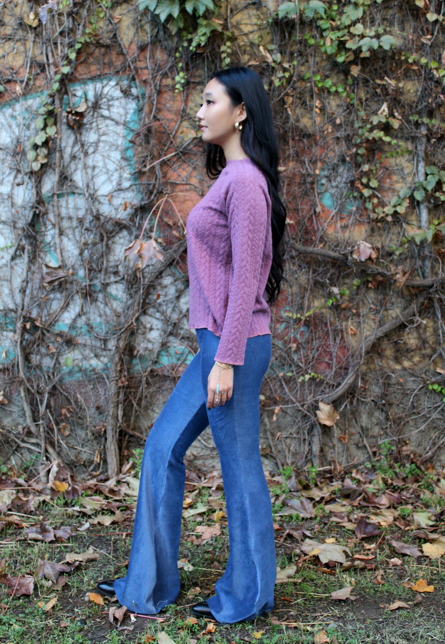 Felpa maniche lunghe treccia rosa malva