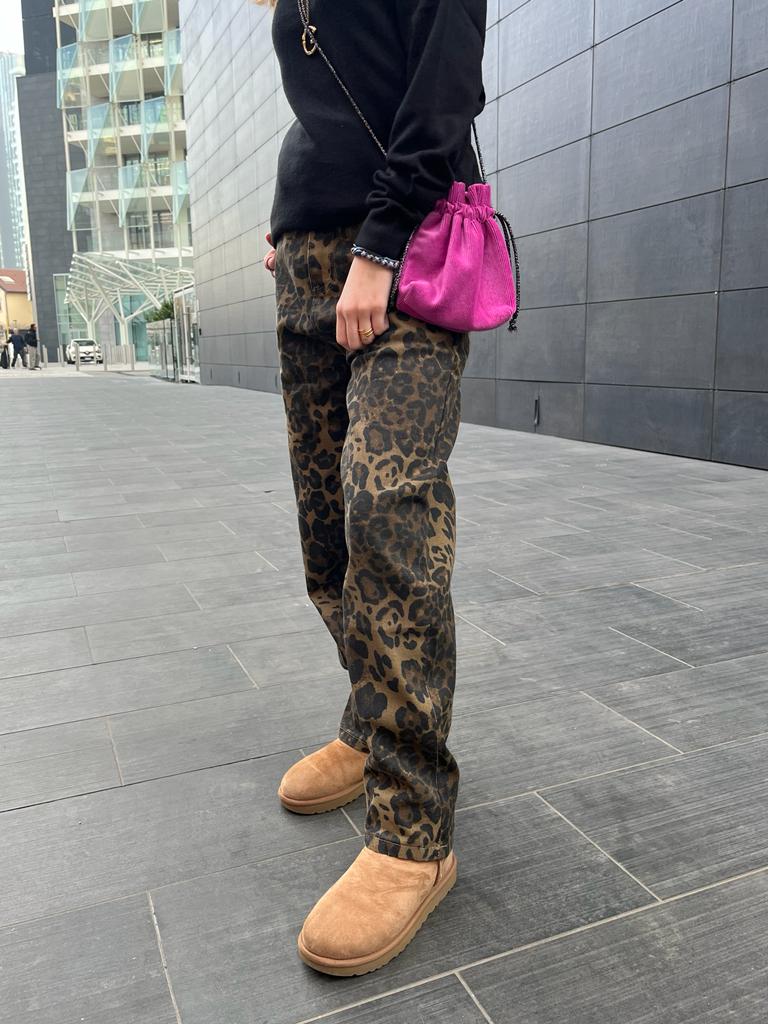 Pantalone in jeans leopardato