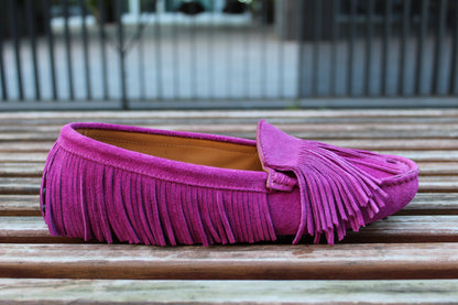 Mocassini scamosciati frange fuxia