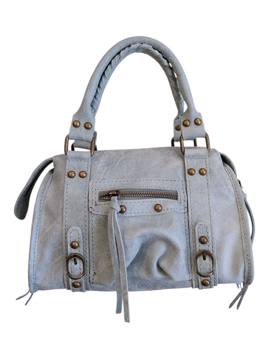 Mini Bag pelle graffiata azzurra