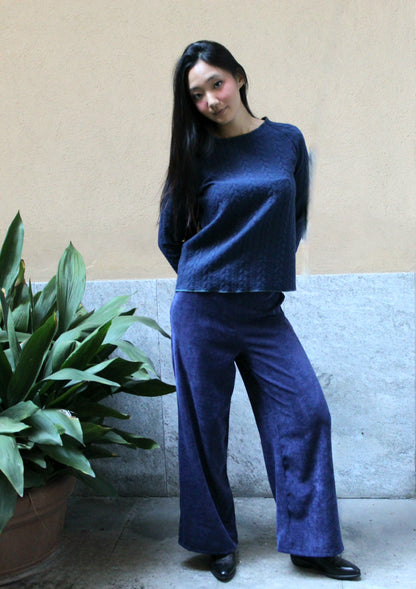 Jogger con elastico in vita velluto melange blu notte