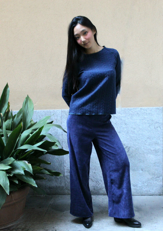 Jogger con elastico in vita velluto melange blu notte