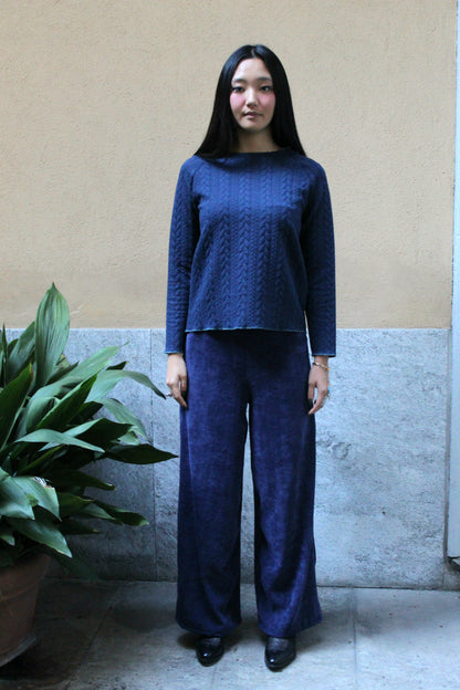 Jogger con elastico in vita velluto melange blu notte