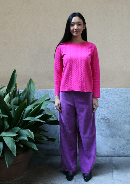 Jogger con elastico in vita velluto melange fuxia