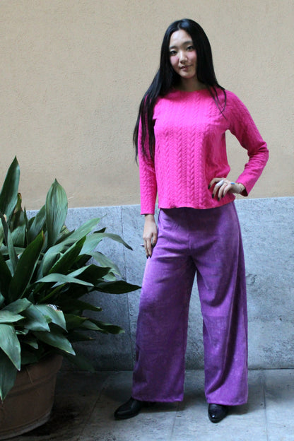 Jogger con elastico in vita velluto melange fuxia
