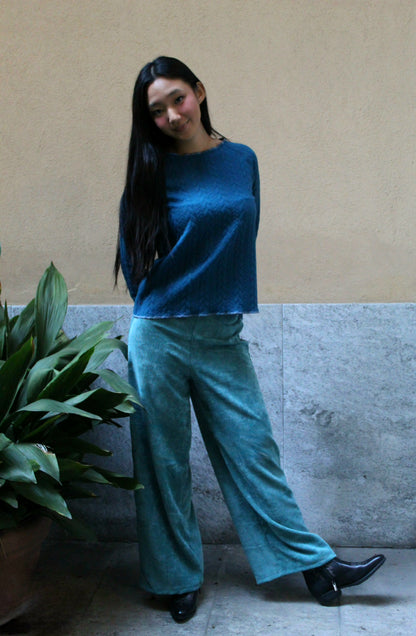 Jogger con elastico in vita velluto melange ottanio