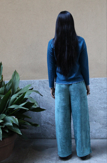 Jogger con elastico in vita velluto melange ottanio