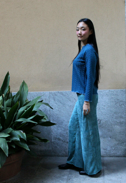 Felpa maniche lunghe treccia ottanio