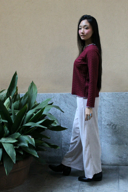 Felpa maniche lunghe treccia bordeaux