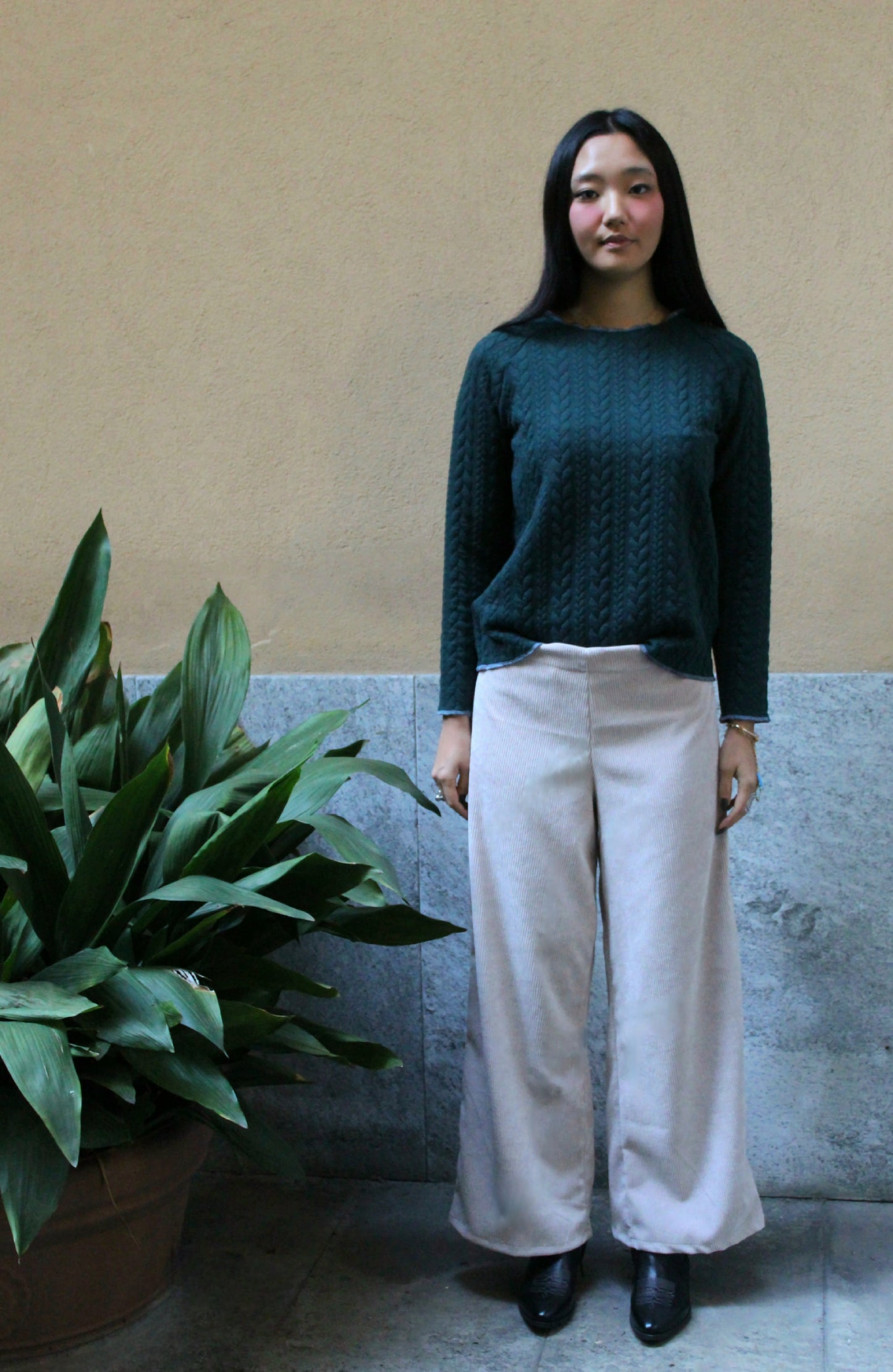 Felpa maniche lunghe treccia verdone