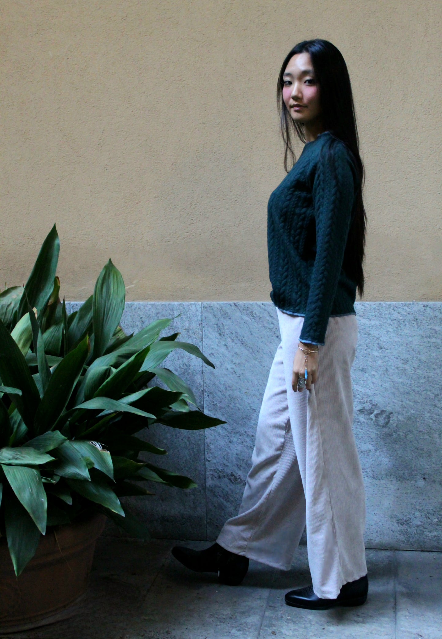 Felpa maniche lunghe treccia verdone