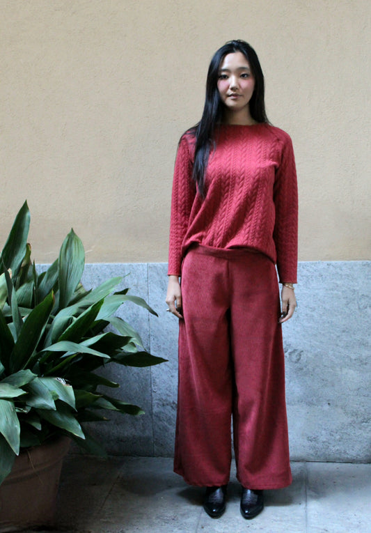 Jogger con elastico in vita velluto melange ruggine