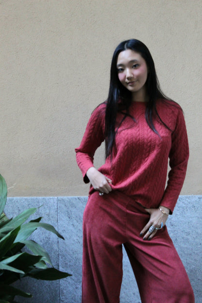 Jogger con elastico in vita velluto melange ruggine