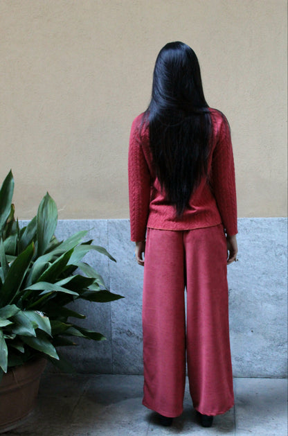 Jogger con elastico in vita velluto melange ruggine