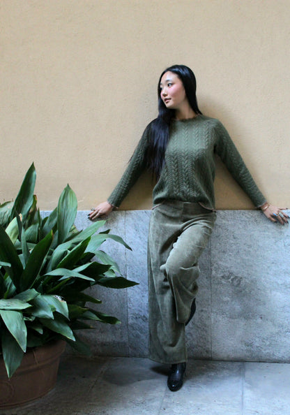 Felpa maniche lunghe treccia verde militare