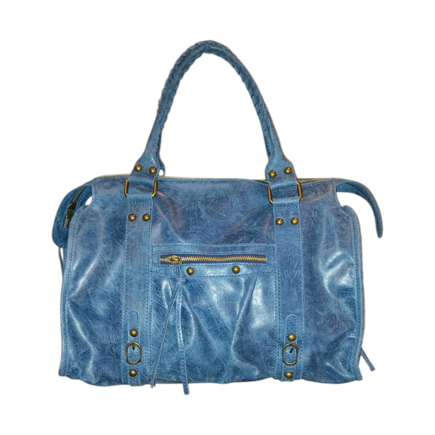 Borsa Maxi Bag pelle graffiata blu denim