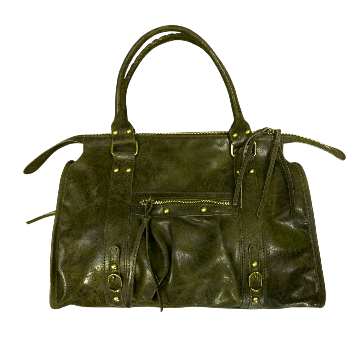 Borsa Maxi Bag pelle graffiata verde oliva