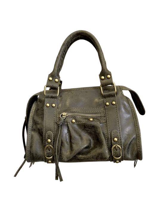 Borsa Mini Bag pelle graffiata verde militare