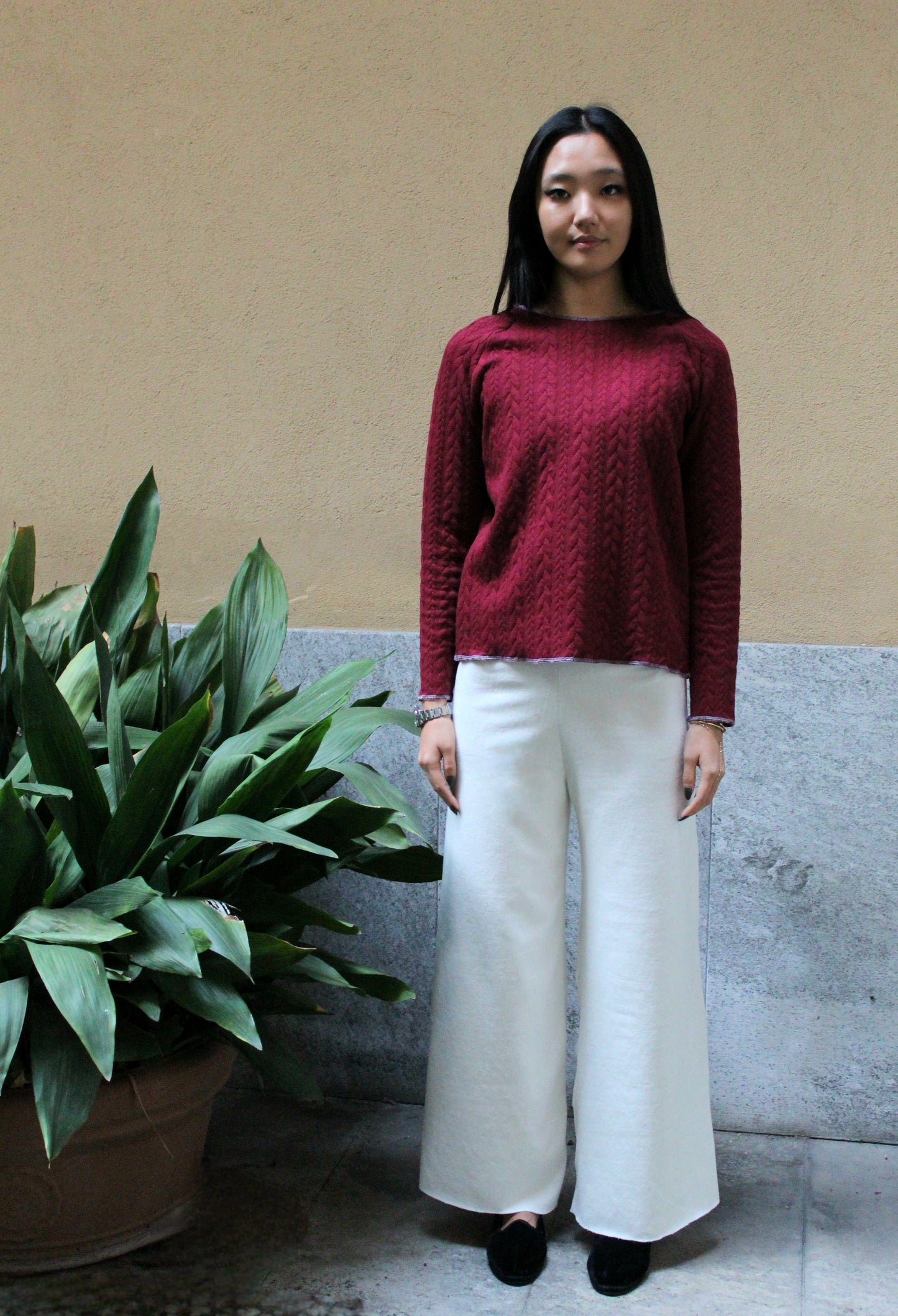 Pantapalazzo velluto a coste bianco