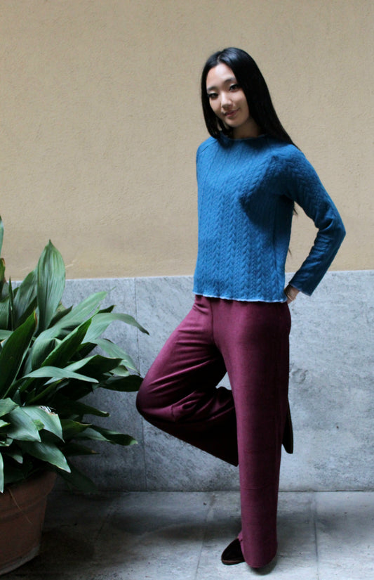 Pantapalazzo velluto a coste bordeaux