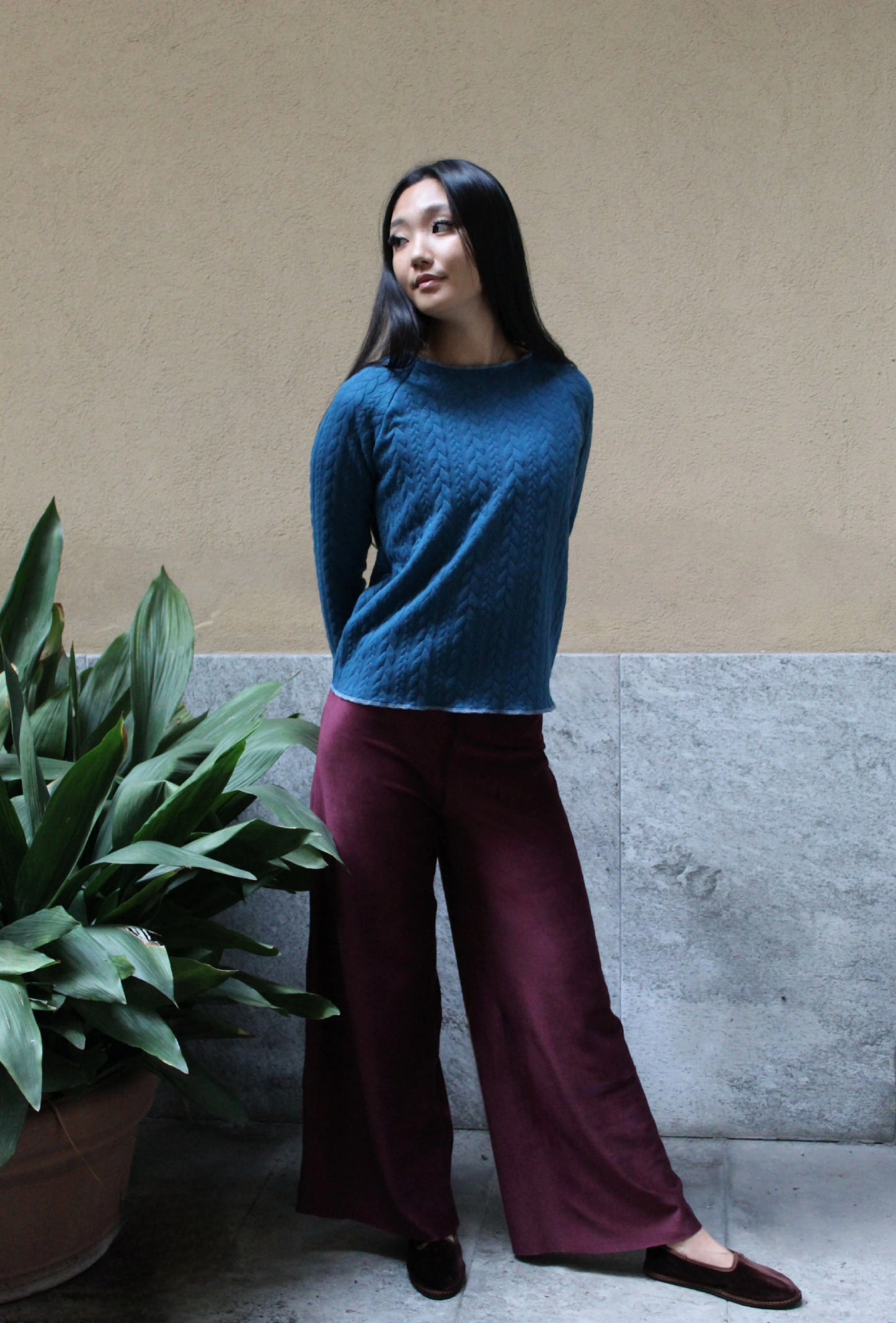 Pantapalazzo velluto a coste bordeaux