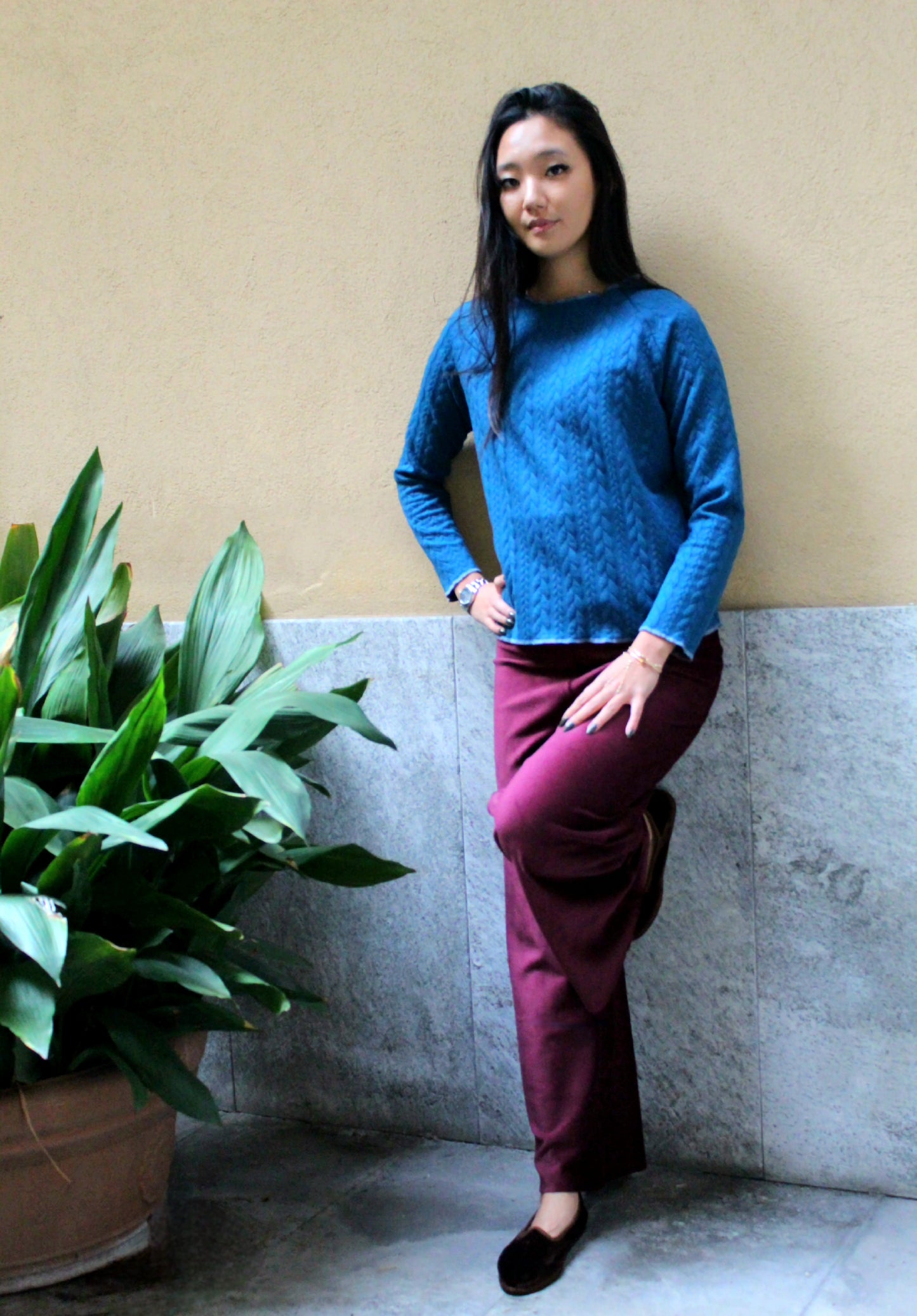 Pantapalazzo velluto a coste bordeaux