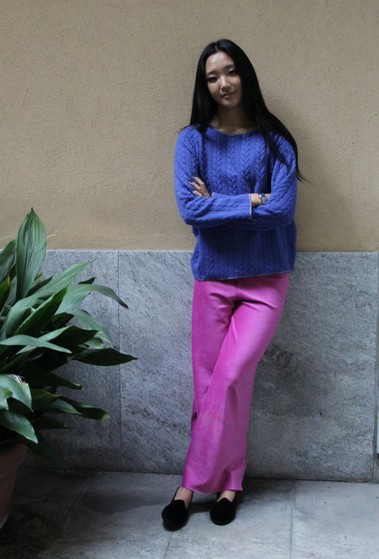 Pantapalazzo velluto a coste rosa ciclamino