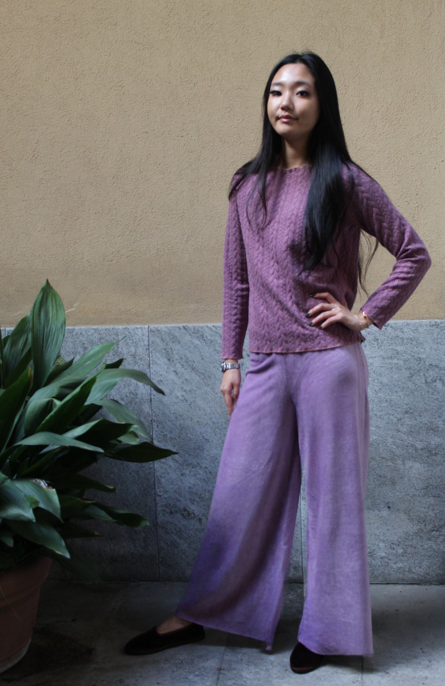 Pantapalazzo velluto a coste lilla