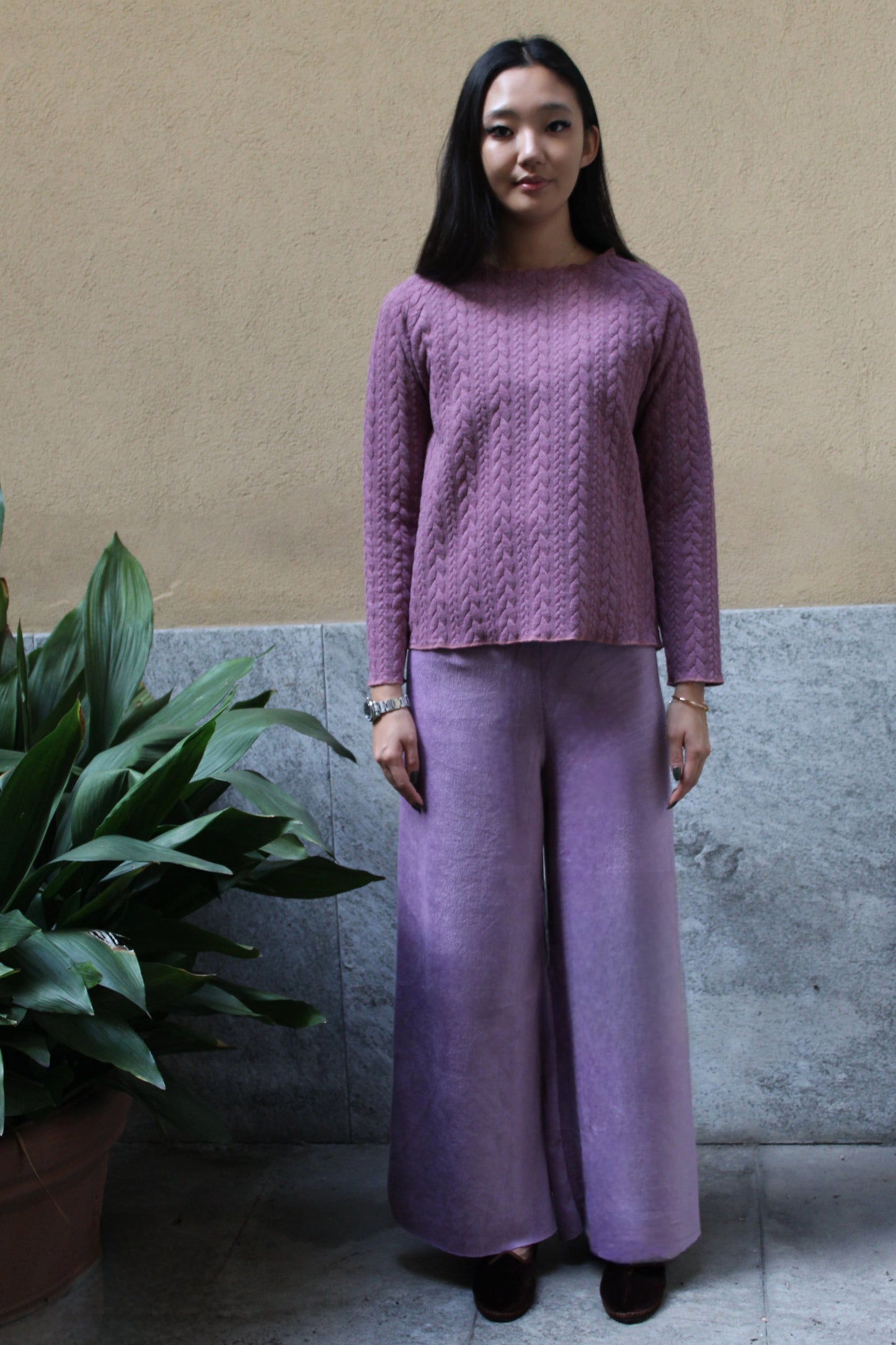 Pantapalazzo velluto a coste lilla