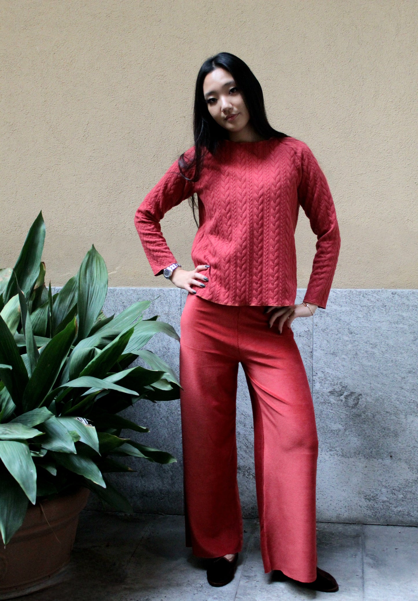 Pantapalazzo velluto a coste ruggine