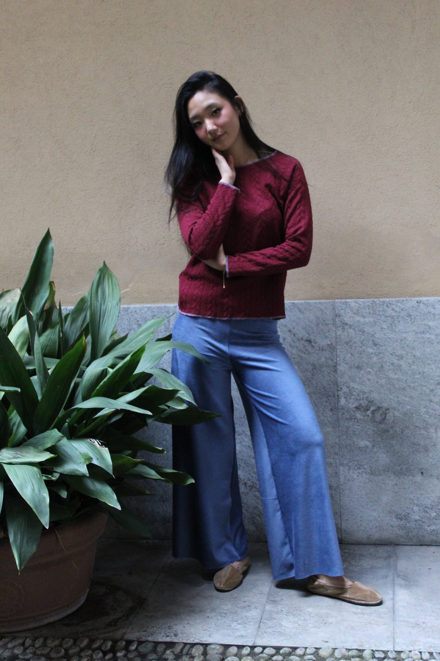 Pantapalazzo velluto a coste azzurro carta da zucchero