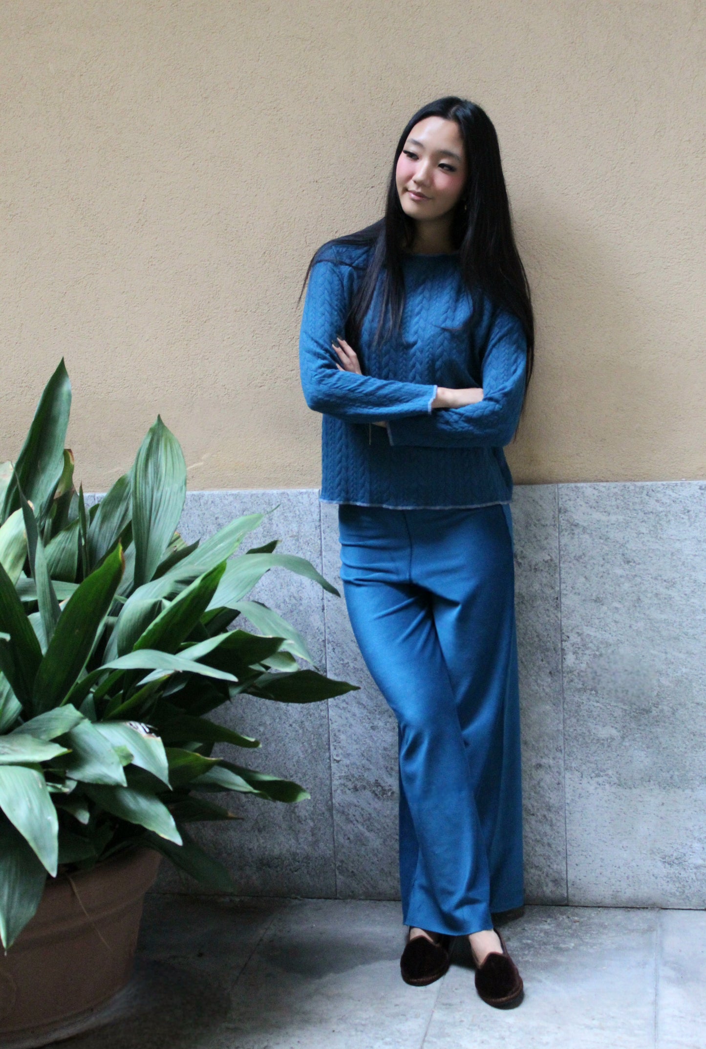 Pantapalazzo velluto a coste ottanio