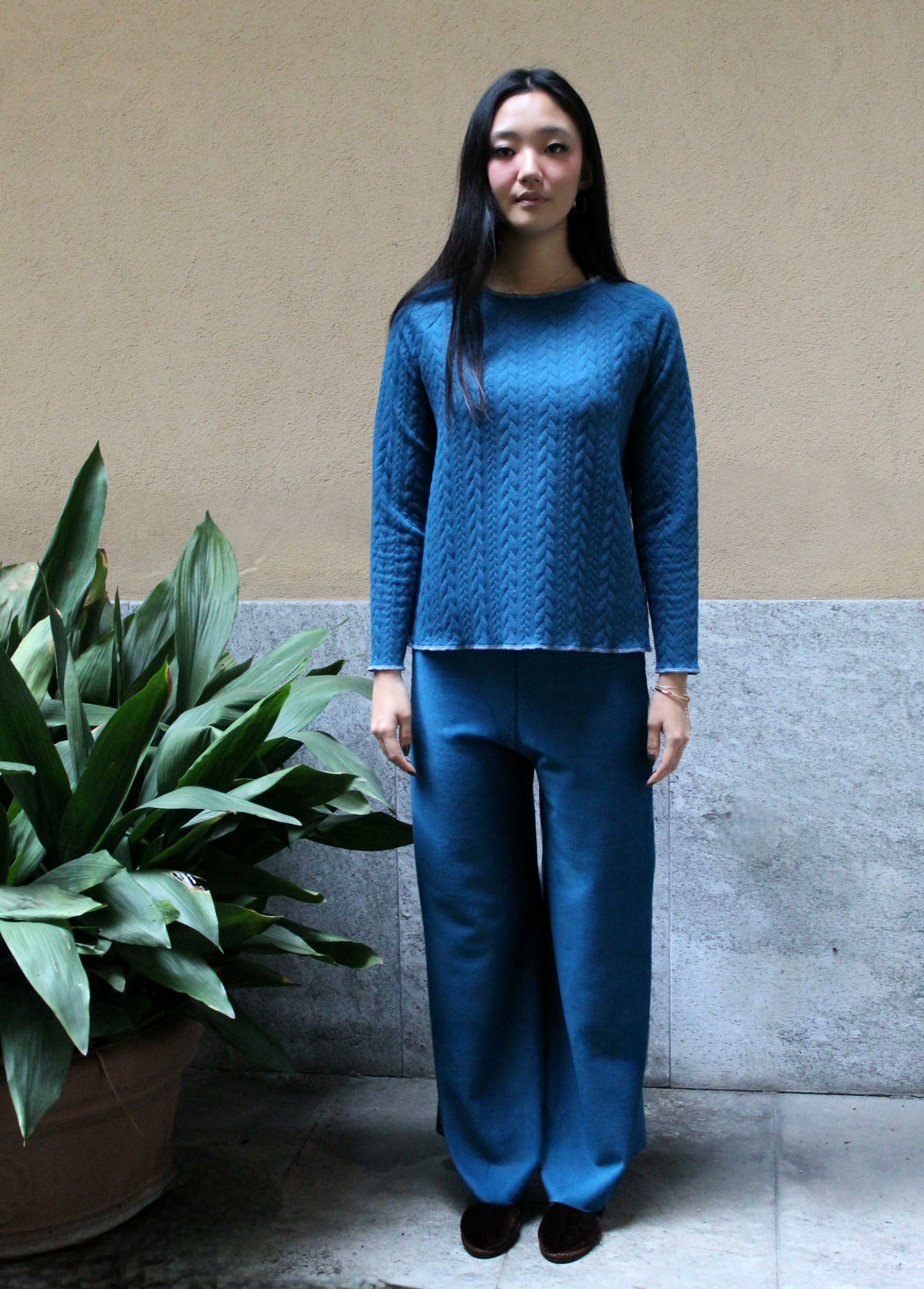 Pantapalazzo velluto a coste ottanio