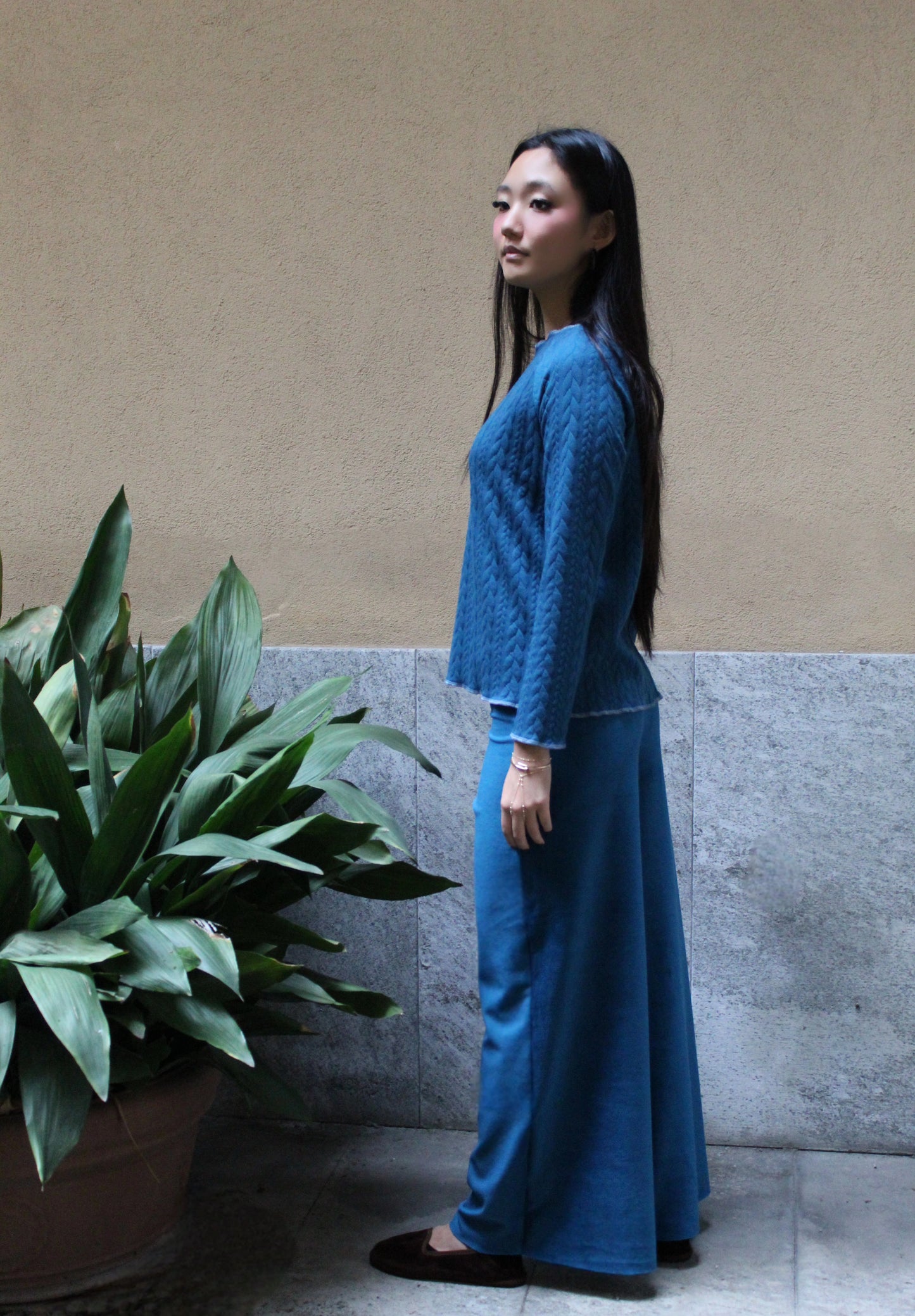 Pantapalazzo velluto a coste ottanio