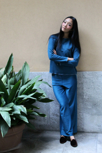 Pantapalazzo velluto a coste ottanio