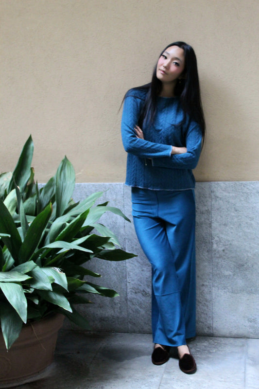 Pantapalazzo velluto a coste ottanio