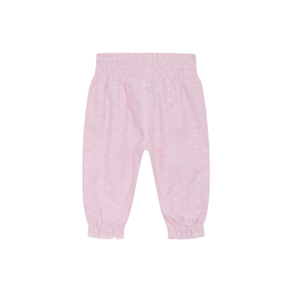 Pantaloni rosa con ricamo floreale