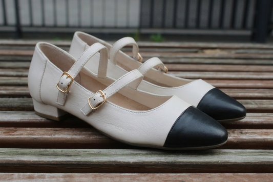 Ballerine in pelle bianco e nero