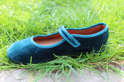 Ballerine in velluto petrolio