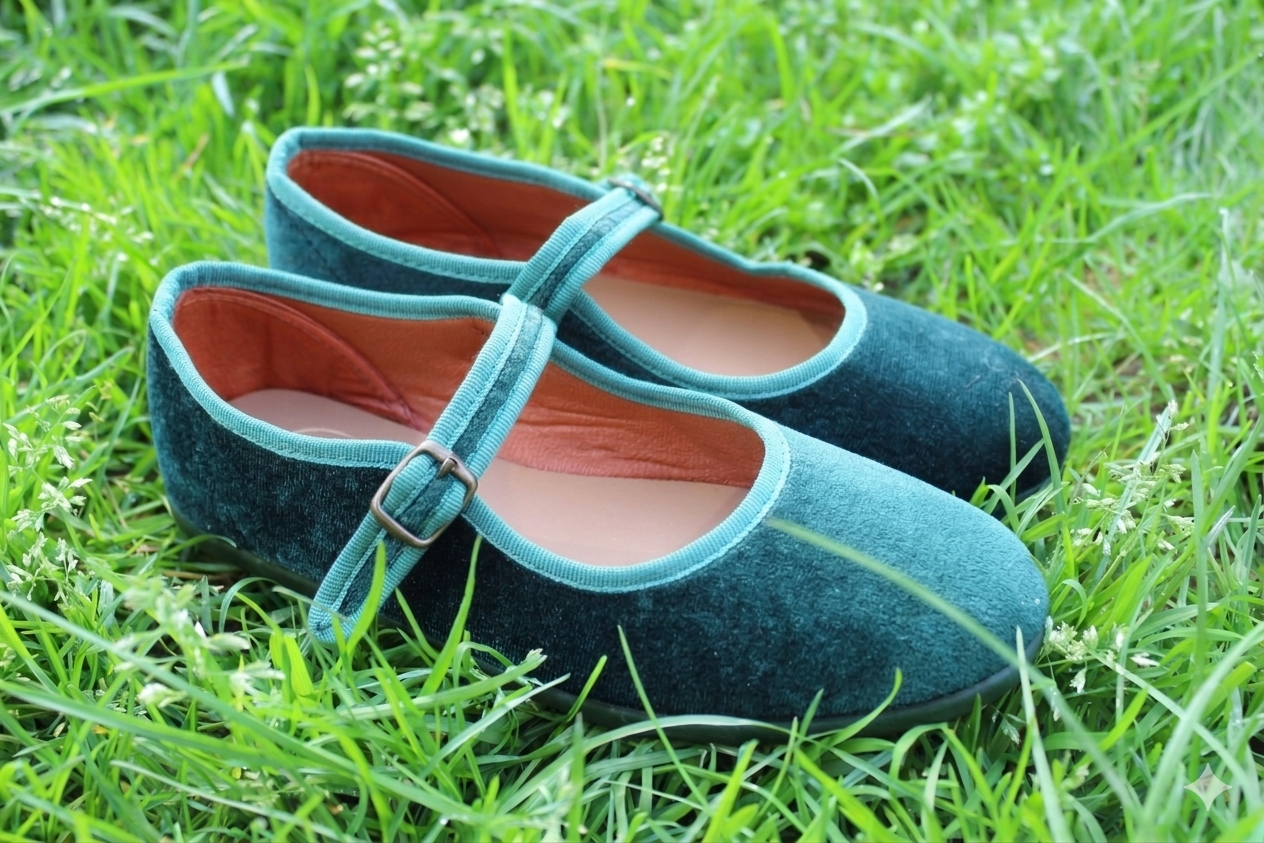 Ballerine in velluto petrolio