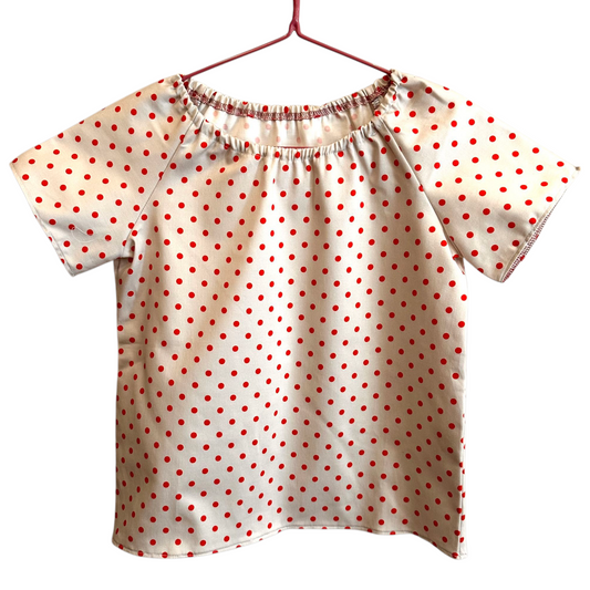Camicia maniche corte cotone fermo pois rossi base avorio