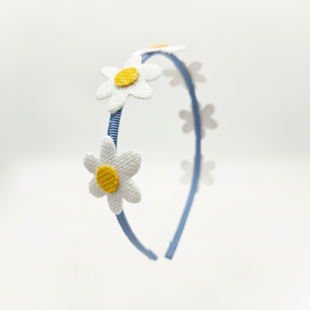 Cerchietto gros grain con fiori applicati