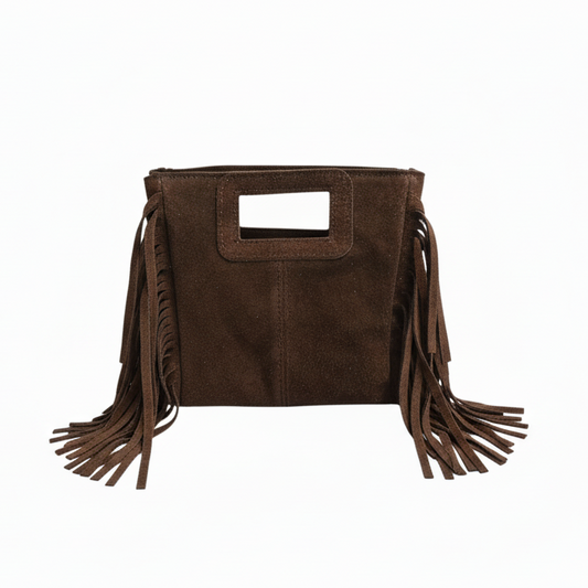 Borsa mini Suede con frange testa di moro