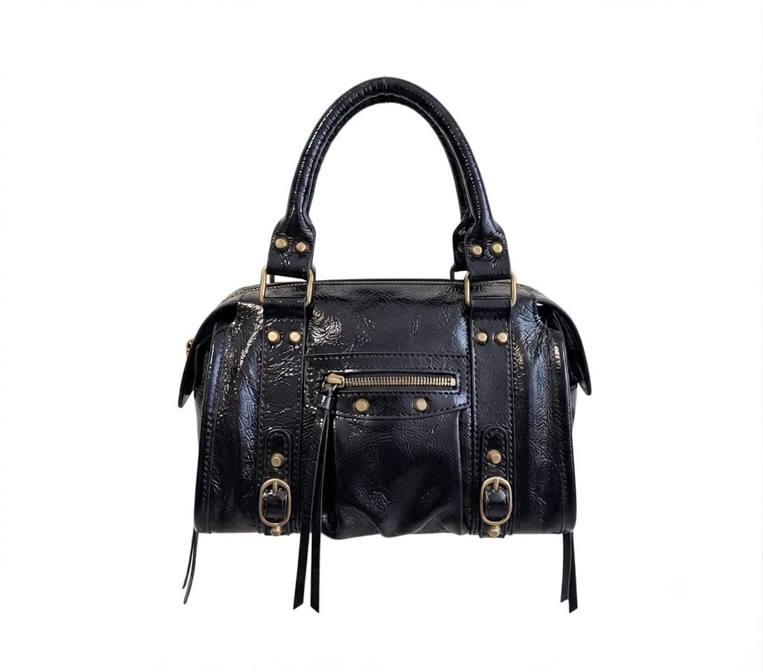 Mini Bag pelle laminata nero