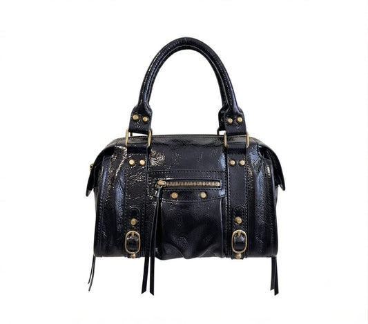Mini Bag pelle laminata nero