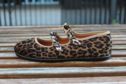 Ballerine in velluto leopardato doppio cinturino