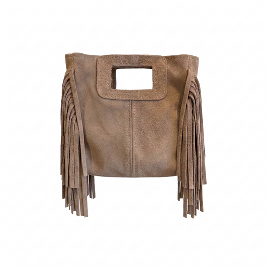 Borsa mini Suede con frange beige