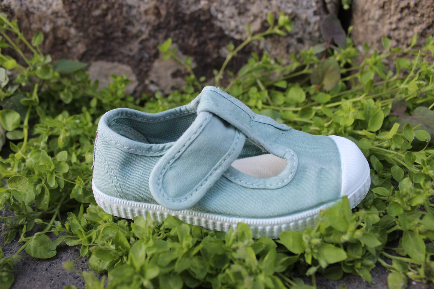 Scarpette Cienta in cotone con strappo verde salvia