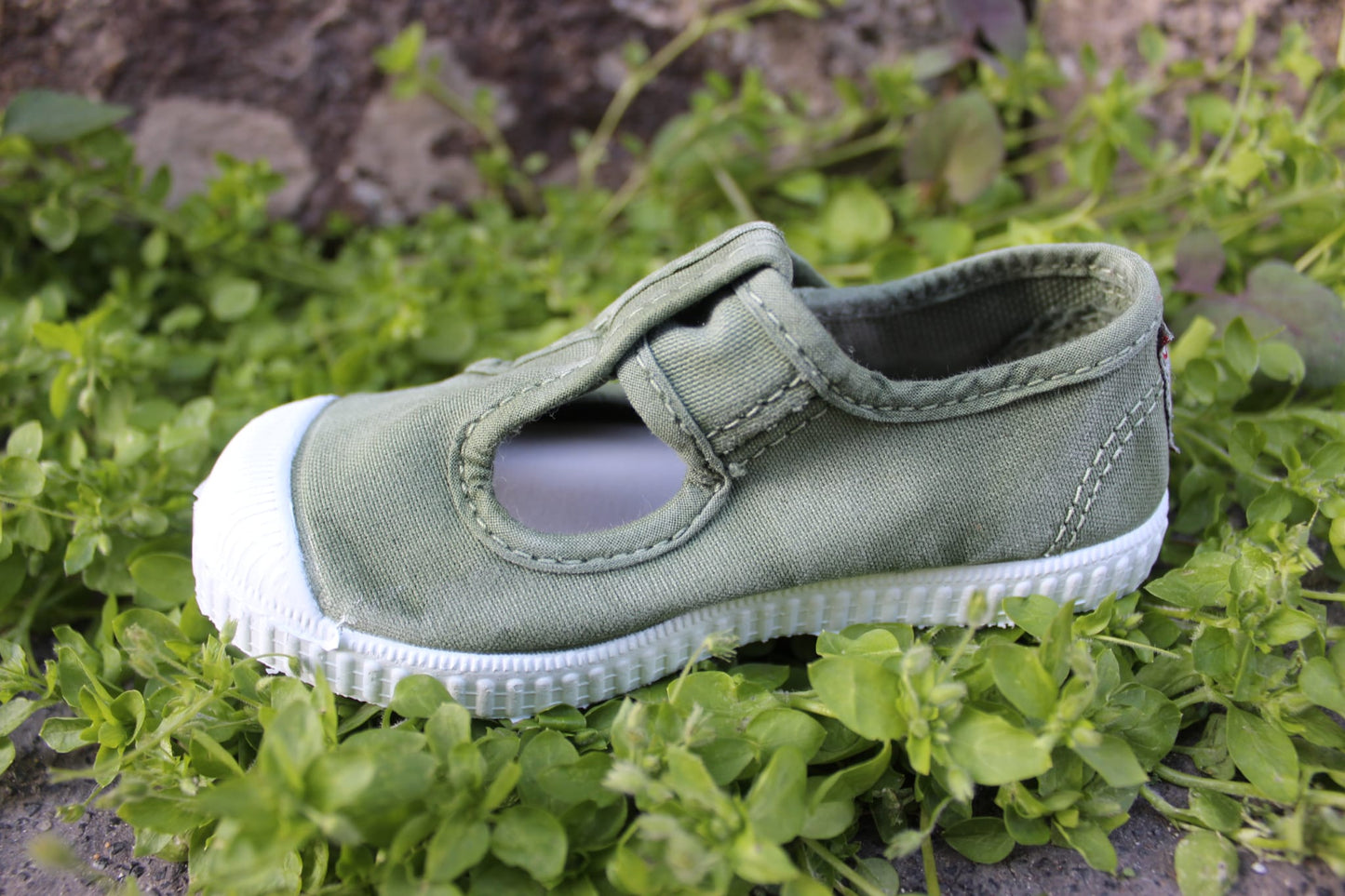 Scarpette Cienta in cotone con strappo verde oliva