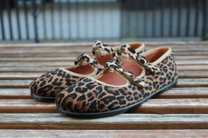 Ballerine in velluto leopardato doppio cinturino